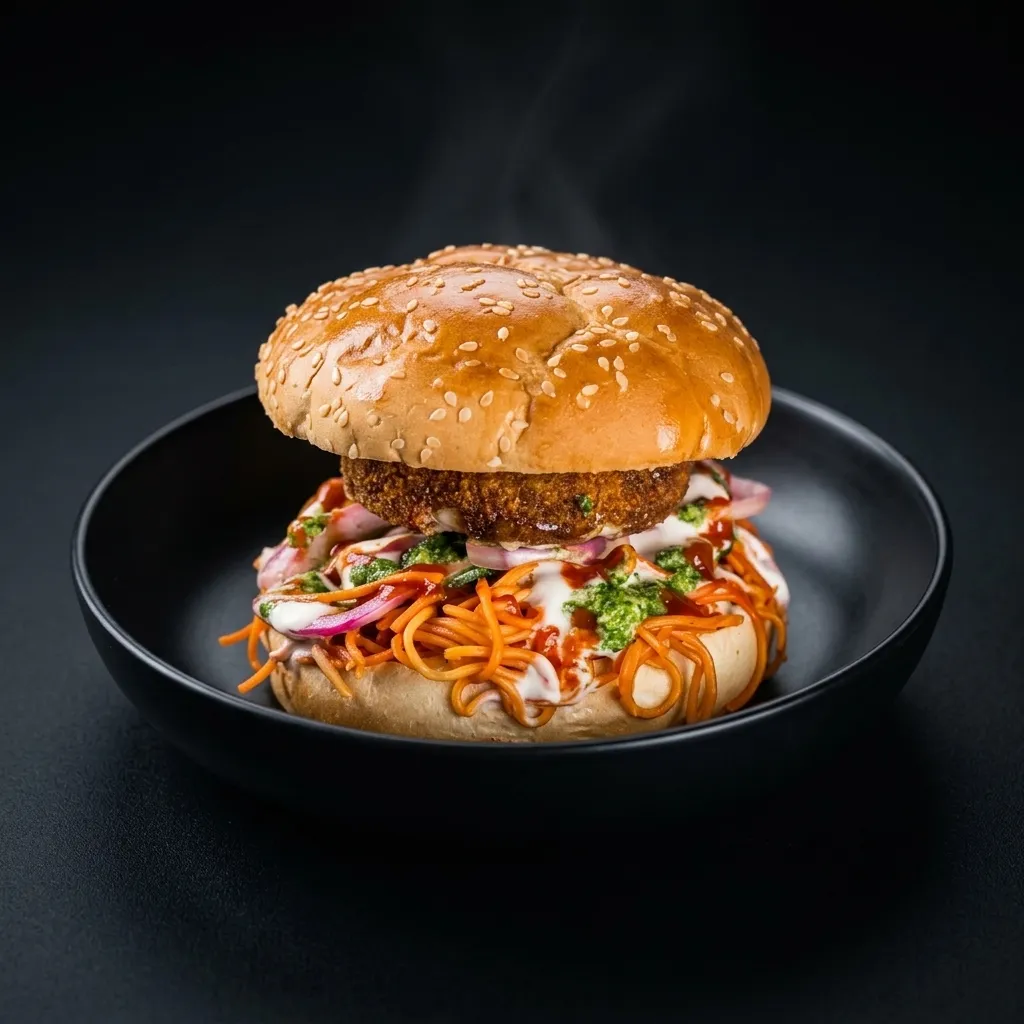 Aloo Tikki Noodle Burger in Calgary NE at Sector 17